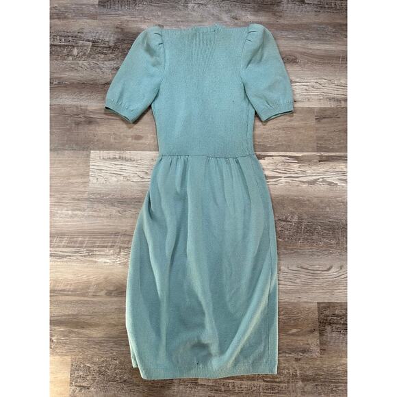 Vintage St. John for Saks Fifth Avenue Knit Wrap Dress Puff Sleeve Blue- Small - Picture 6 of 11
